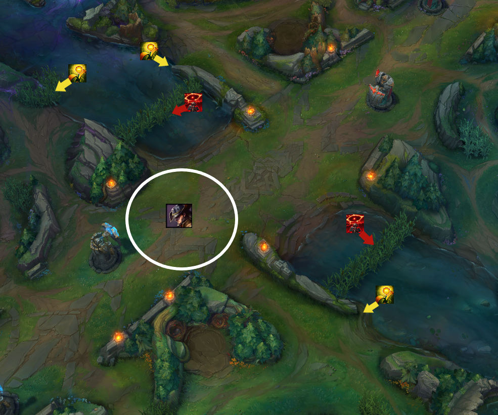 River control is one of the most important concepts when playing  Twisted Fate. This is because  Twisted Fate's ultimate isn't completely global. Ulting to a sidelane you will have to walk into the jungle/river. This is why you want vision control over these areas, as then walking into river/jungle is a lot less dangerous. Warding the river is the single most important thing to establish river control. It will allow you to use your ultimate a lot more effectively. Try to always have at least 1  Control Ward on the map. Preferably you want to place this in 1 of the river bushes.